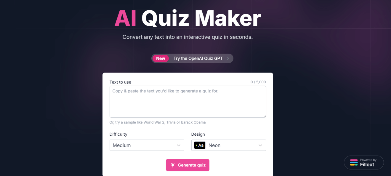 AI Quiz Maker muuntaa minkä tahansa tekstin interaktiiviseksi tietokilpailuksi